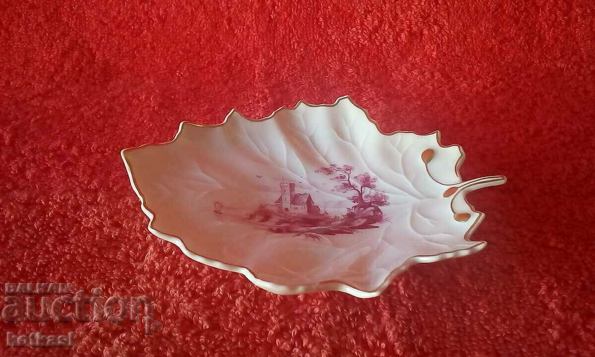 Old porcelain bowl figure leaf gilt castle
