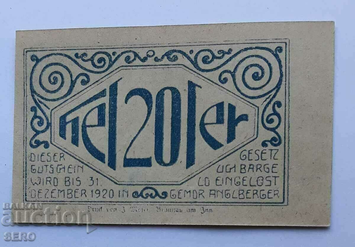 Банкнота-Австрия-Г.Австрия-Лохен-20 хелера 1920-синя