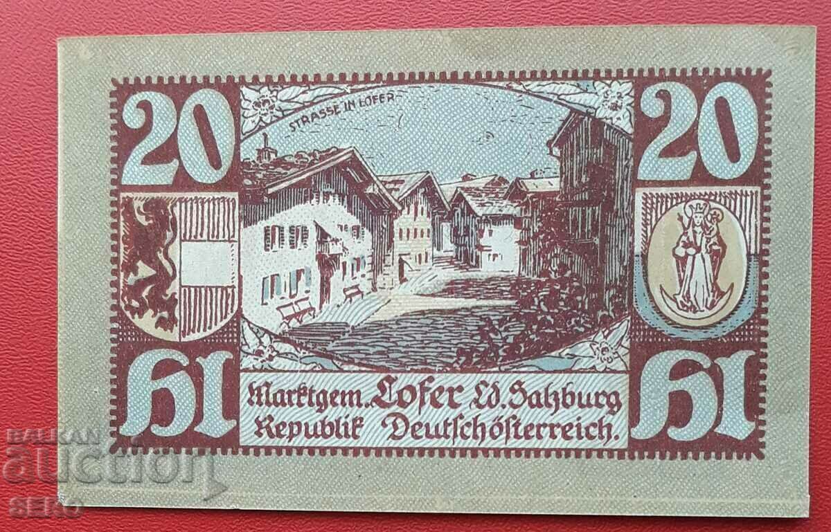 Банкнота-Австрия-Залцбург-20 хелера 1921