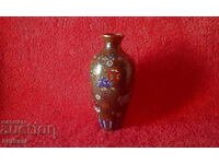 Old metal brass vase cellular enamel cloisonne Asia