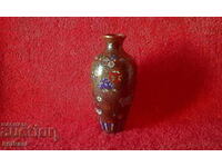 Old metal brass vase cellular enamel cloisonne Asia