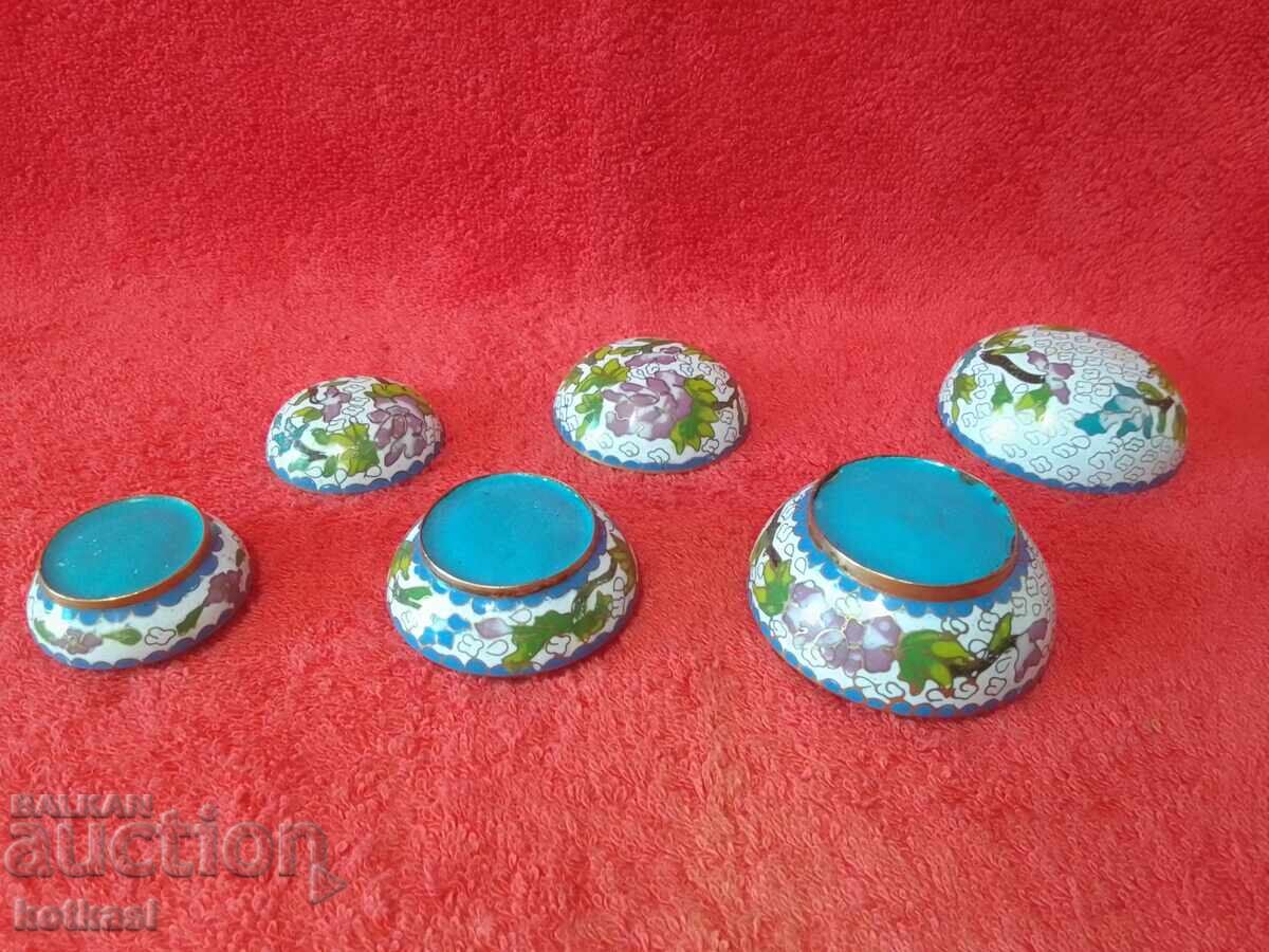Three metal brass jewelry boxes cloisonne cellular enamel - 7 Three metal brass jewelry boxes cloisonne cellular enamel - 7