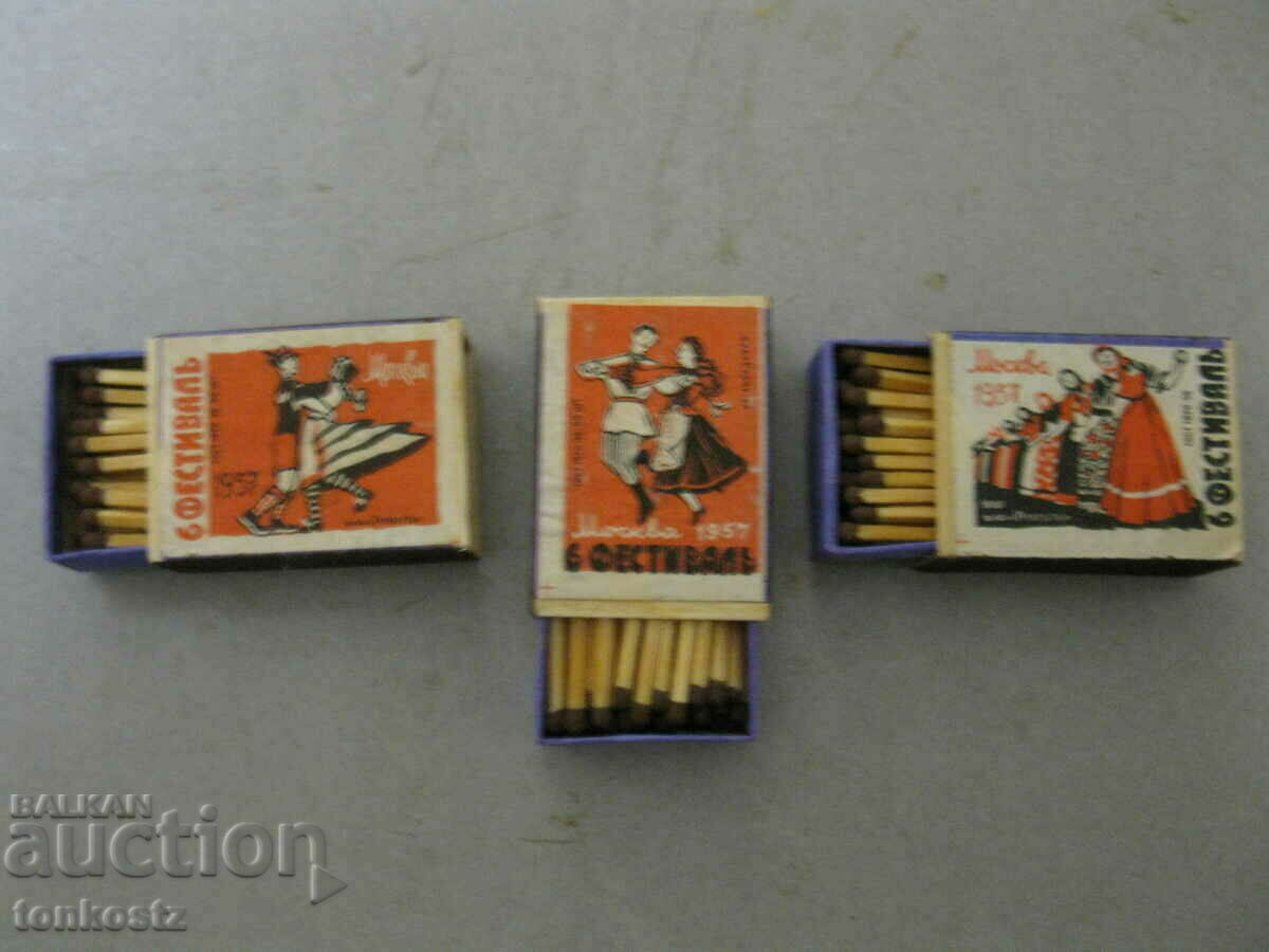 3 pcs. wooden matches Festival Moscow 1957 unused