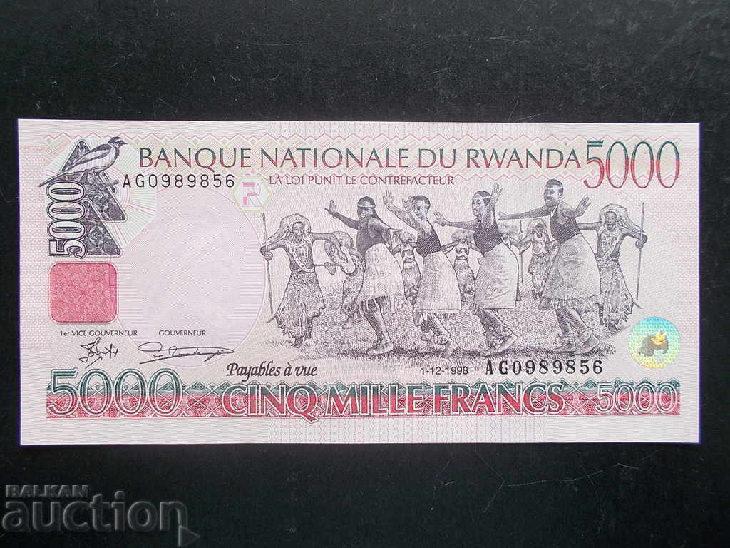 RWANDA, 5.000 franci, 1998, UNC