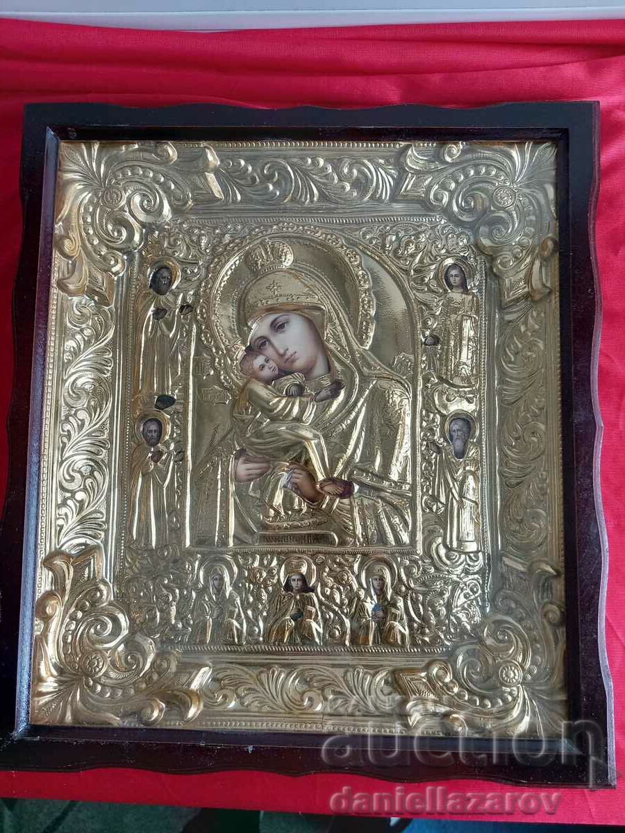 A unique Russian ICON of the Pochaev Virgin Mary with Saints
