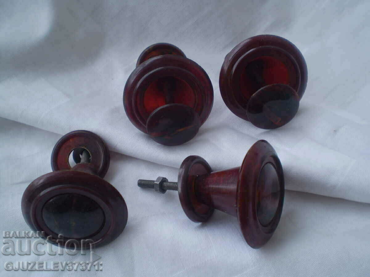 Retro four red bakelite furniture handles