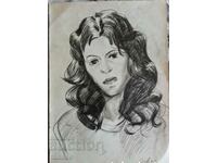 Old author's vignette, pencil drawing, portrait of a woman