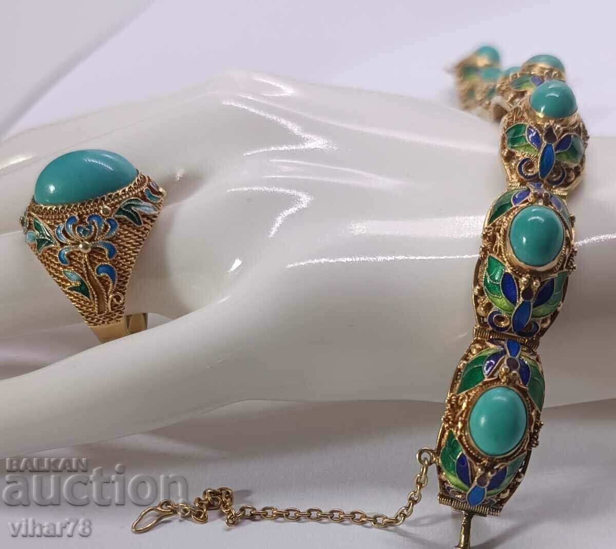 Antique turquoise silver plated bracelet and ring with price 1349.99 BGN | € 690.24 Antique turquoise silver plated bracelet and ring with price 1349.99 BGN | € 690.24