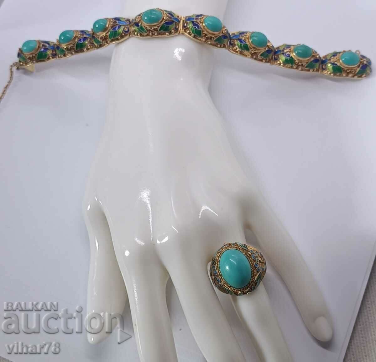 Delivery of Antique turquoise silver plated bracelet and ring Delivery of Antique turquoise silver plated bracelet and ring