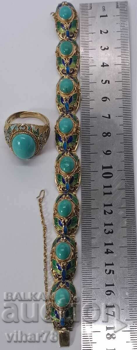 Antique turquoise silver plated bracelet and ring - 5 Antique turquoise silver plated bracelet and ring - 5