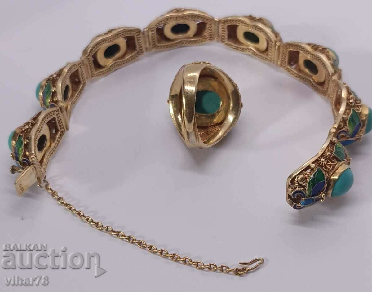 Antique turquoise silver plated bracelet and ring - 7 Antique turquoise silver plated bracelet and ring - 7