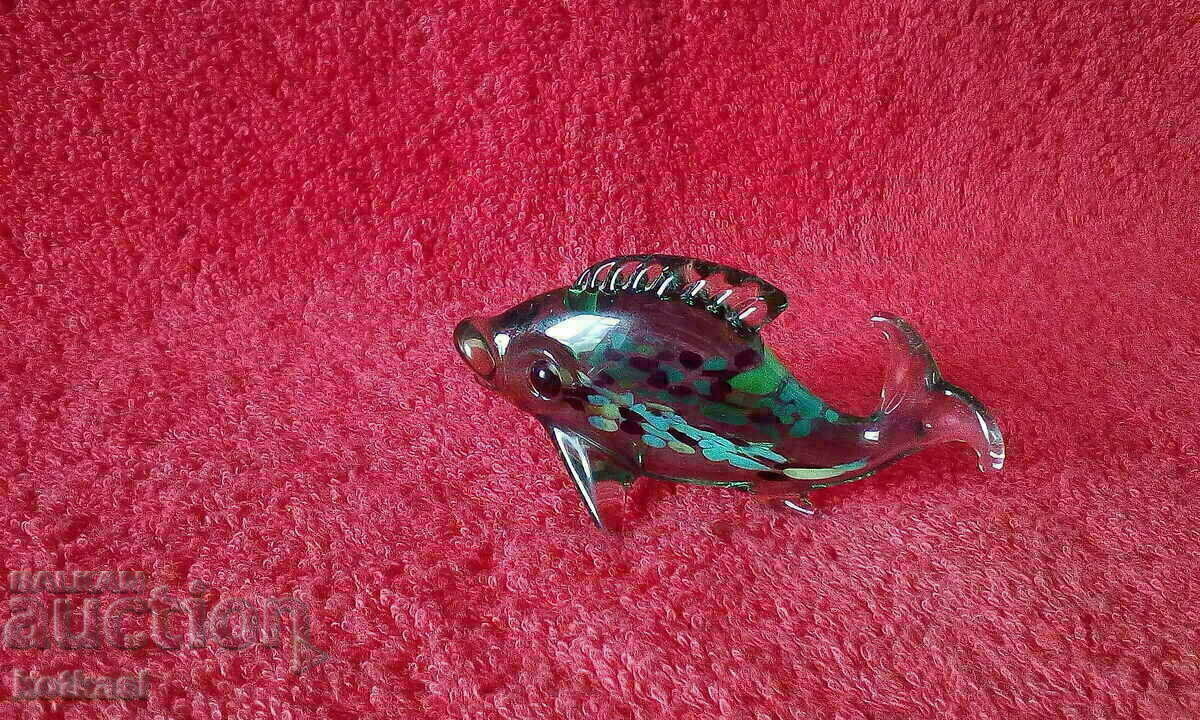 The small colorful green Murano Glass Crystal Fish