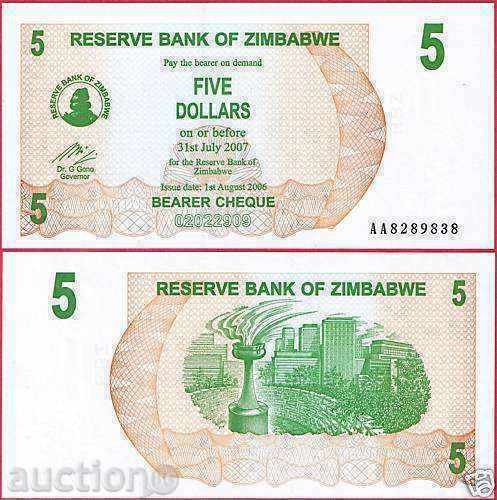 +++ Zimbabwe 5 Dollars P 38 2006 UNC +++