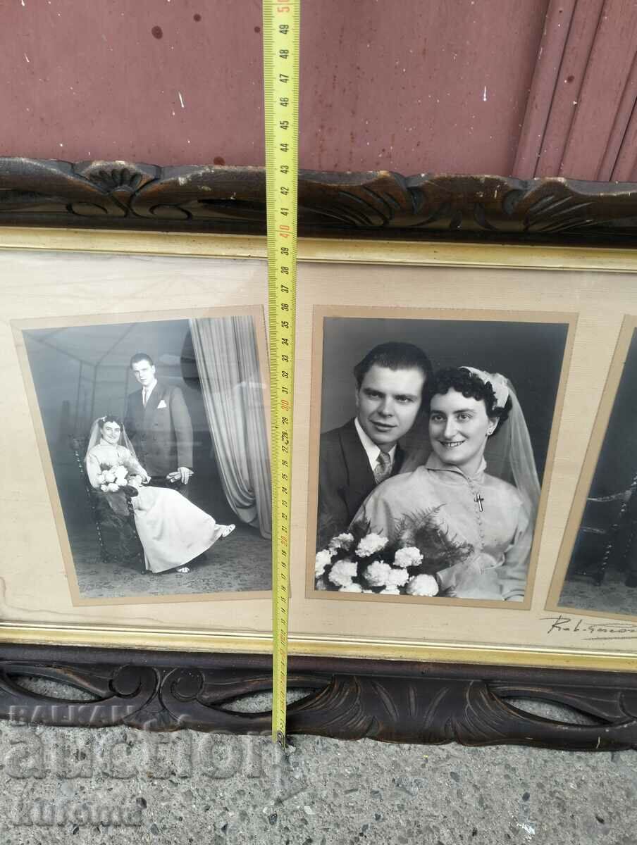 Auction Antique wooden triptych wedding photo frame Auction Antique wooden triptych wedding photo frame