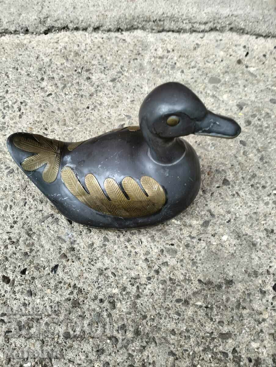 Tin duck box with brass ornaments