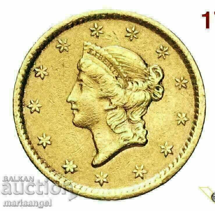 US $1 1849 Liberty - Gold