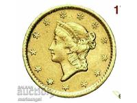 САЩ 1 долар 1849 Либерти - Злато