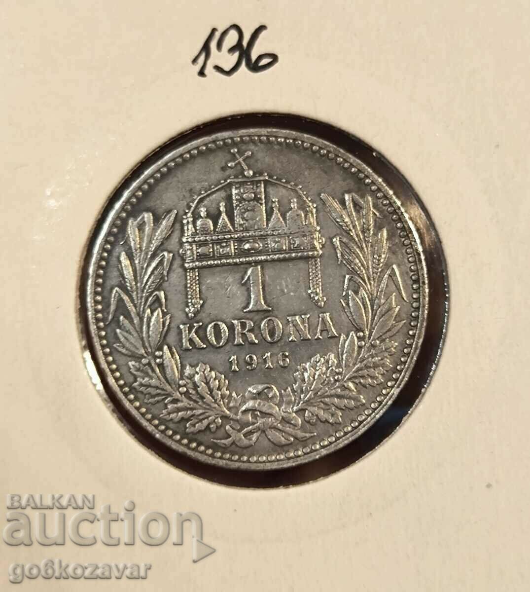 Ungaria 1 coroană 1916 Argint ! Rar!