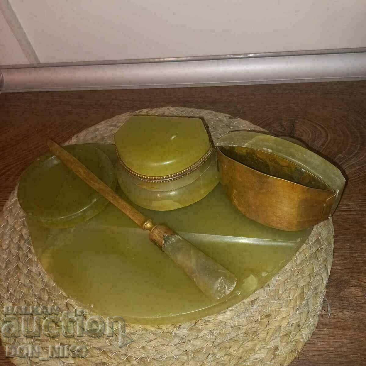 Green Onyx Inkwell, - 7 Green Onyx Inkwell, - 7