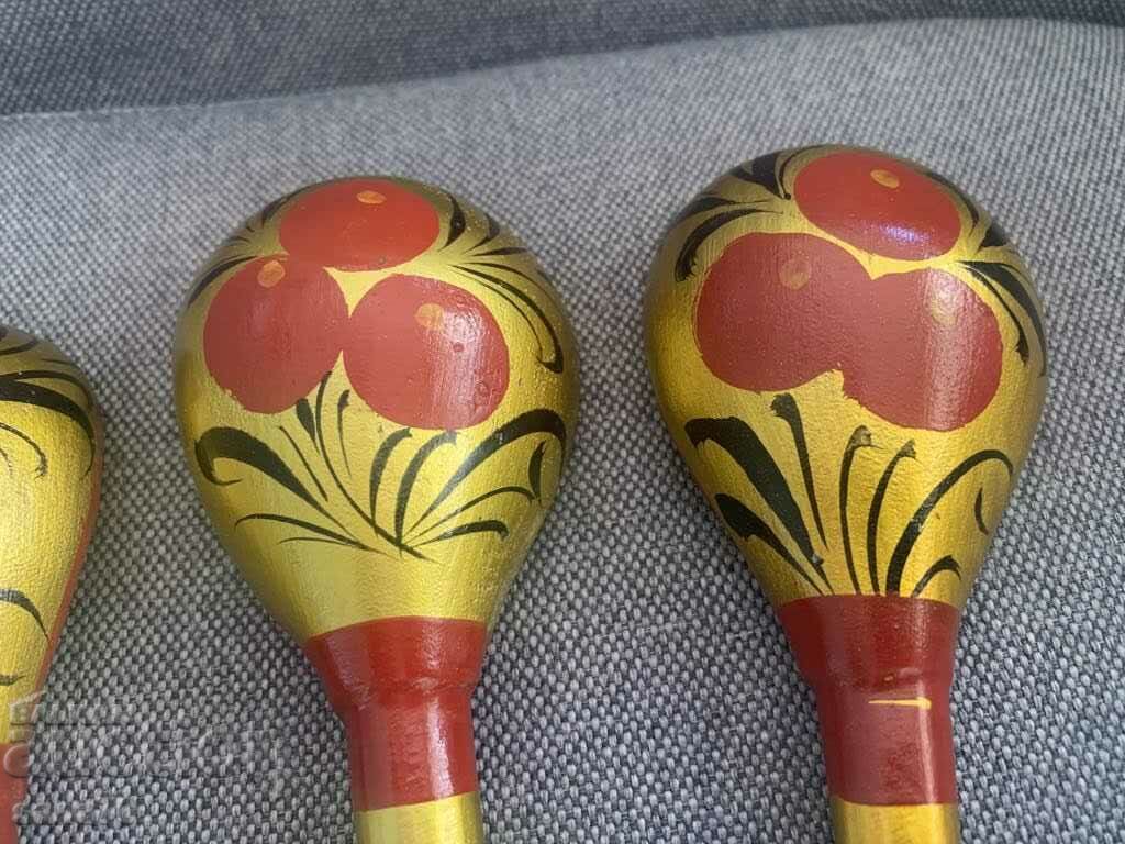 Auction  Khokhloma - Lot of beautiful spoons (3 pcs.) - USSR-3