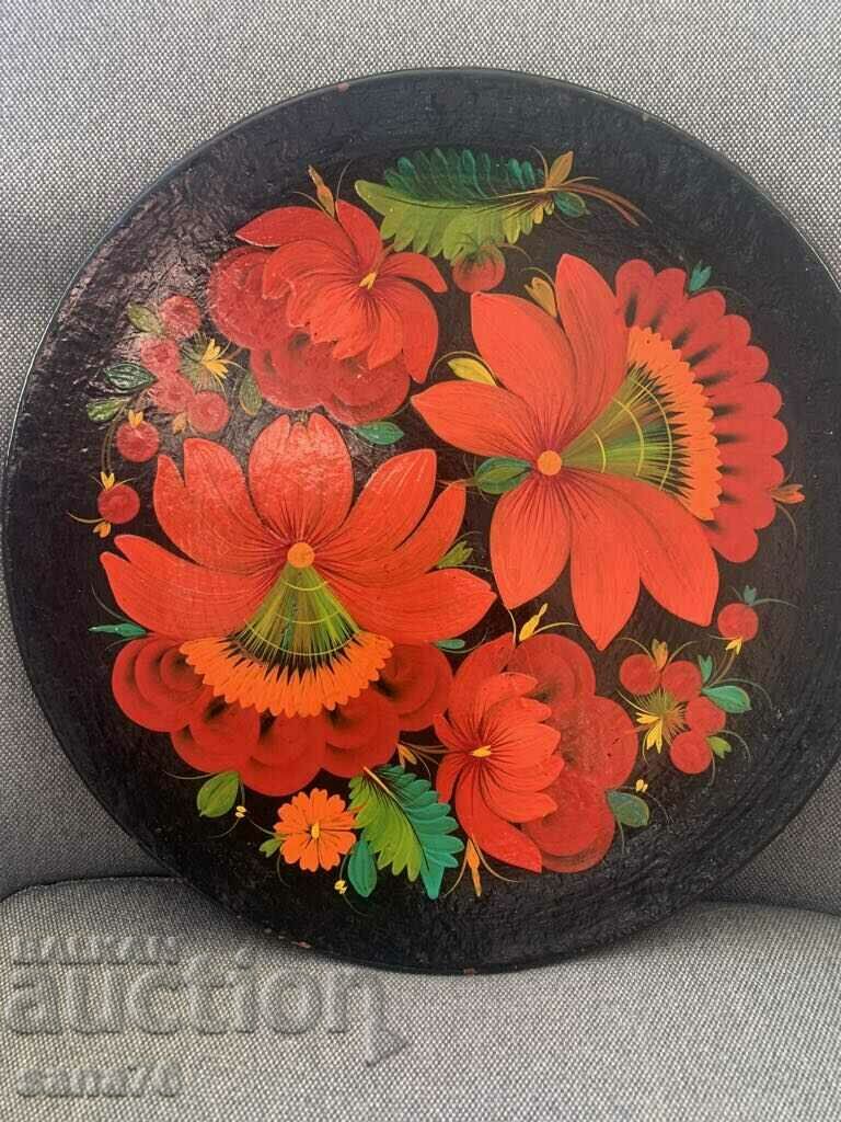 Khokhloma-Beautiful large hand painted plate-USSR-1