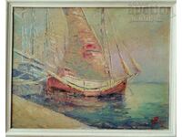 Painting, boats, sea, art. N. Selivanov, 1970