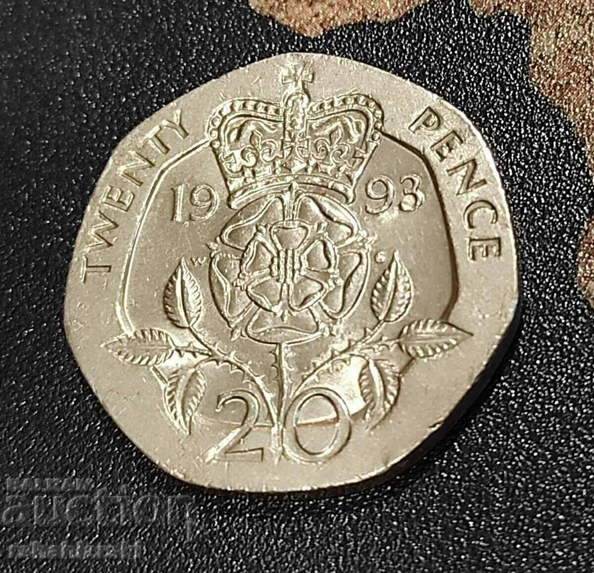 Great Britain 20 pence, 1993