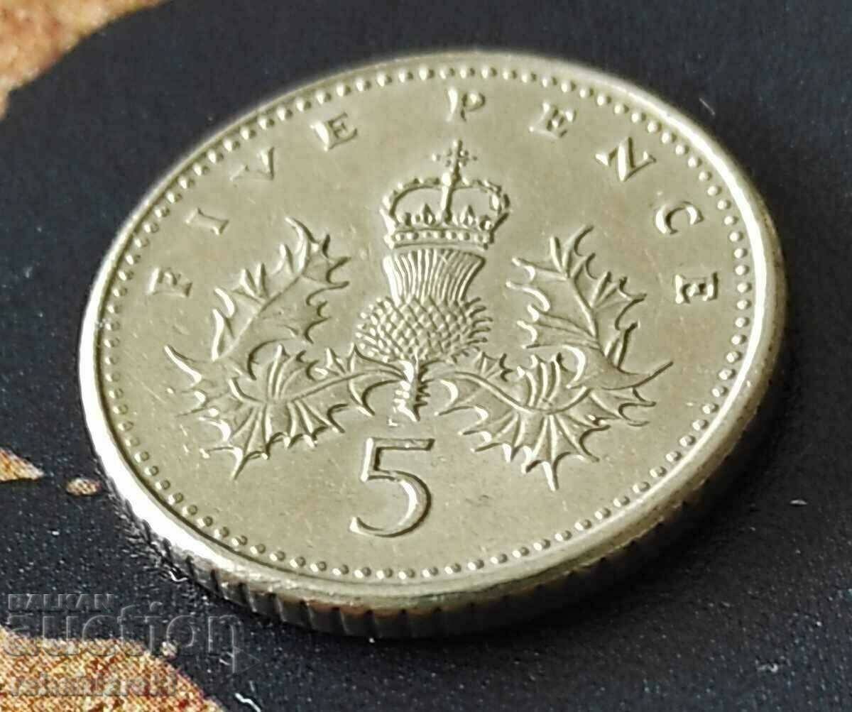 Moneda de 5 pence Marea Britanie, 1990