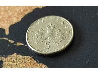 Монета Великобритания 5 пенса, 1990