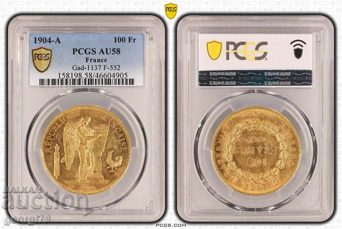 Χρυσό νόμισμα 100 Φράγκα 1904 AU 58 Genius