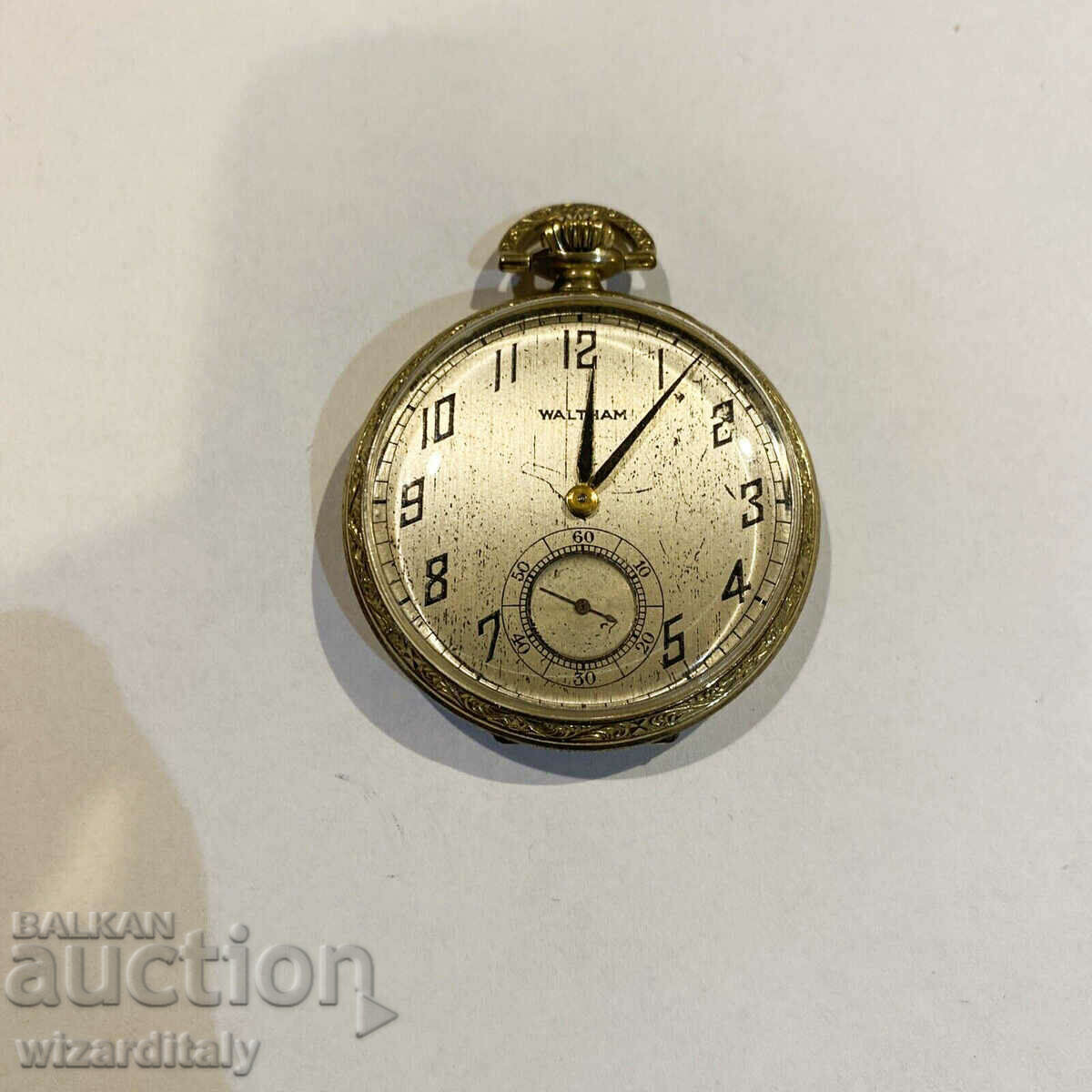 Ceas de buzunar Waltham 15J Gilt Ard Deco din 1894.