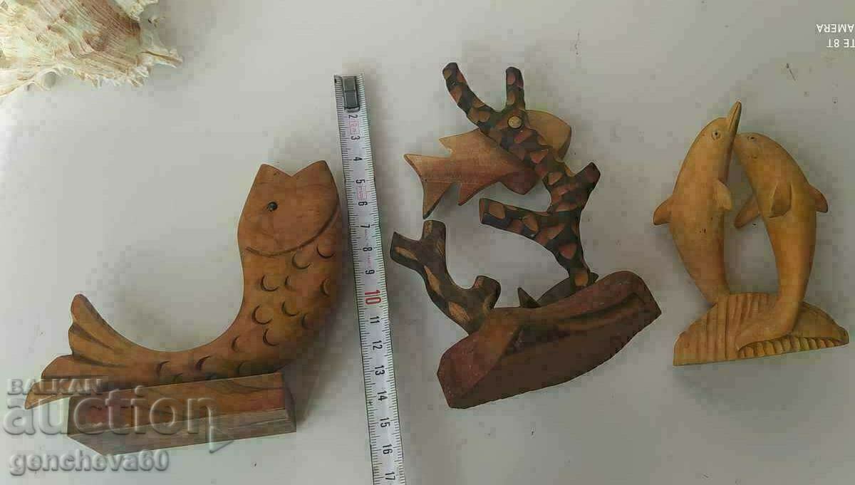 Lot of carved wooden fish figures for decoration - 5 Lot of carved wooden fish figures for decoration - 5