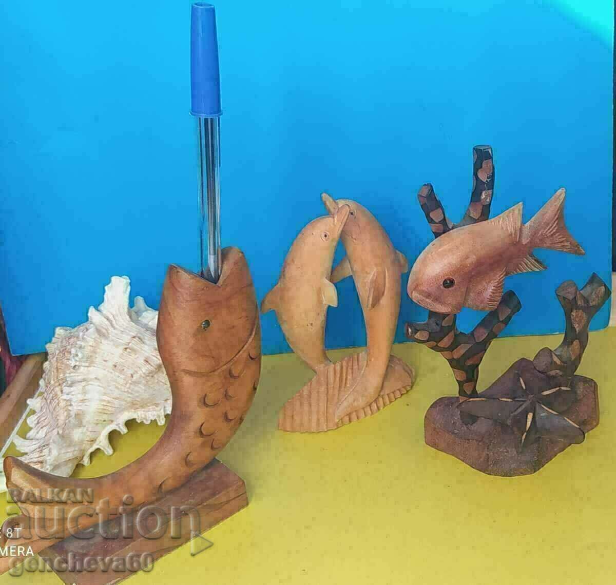 Lot of carved wooden fish figures for decoration - 7 Lot of carved wooden fish figures for decoration - 7
