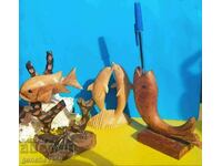 Lot of carved wooden fish figures for decoration