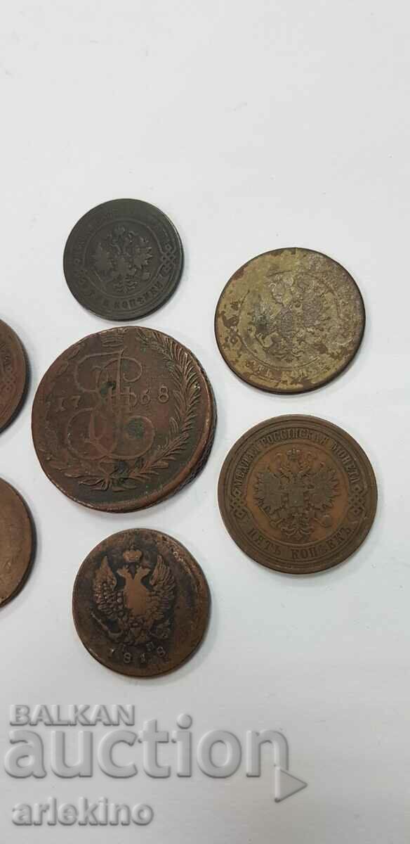 Auction 7 pieces Russian royal coins, copper kopeck coin Auction 7 pieces Russian royal coins, copper kopeck coin