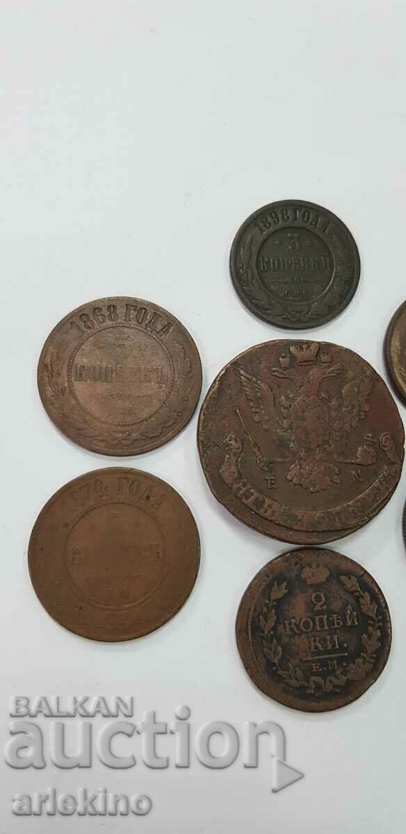 7 pieces Russian royal coins, copper kopeck coin - 5 7 pieces Russian royal coins, copper kopeck coin - 5