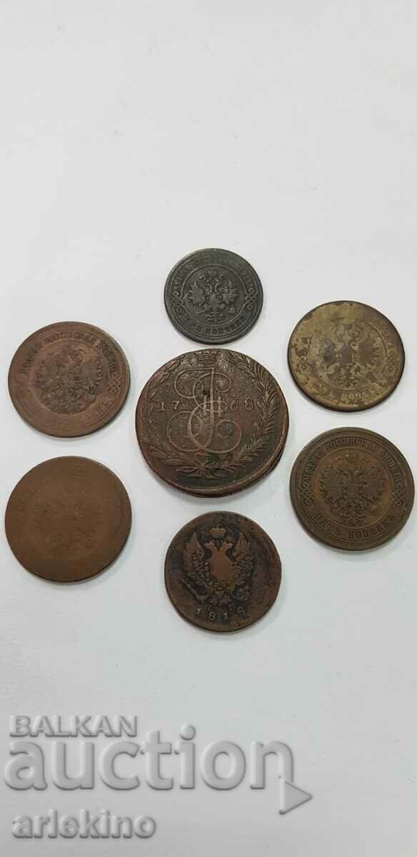 7 pieces Russian royal coins, copper kopeck coin - 6 7 pieces Russian royal coins, copper kopeck coin - 6