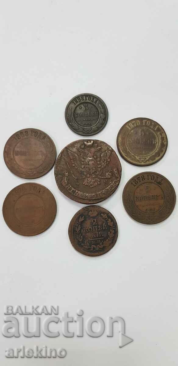 7 бр Руски царски монети, монета медни копейки