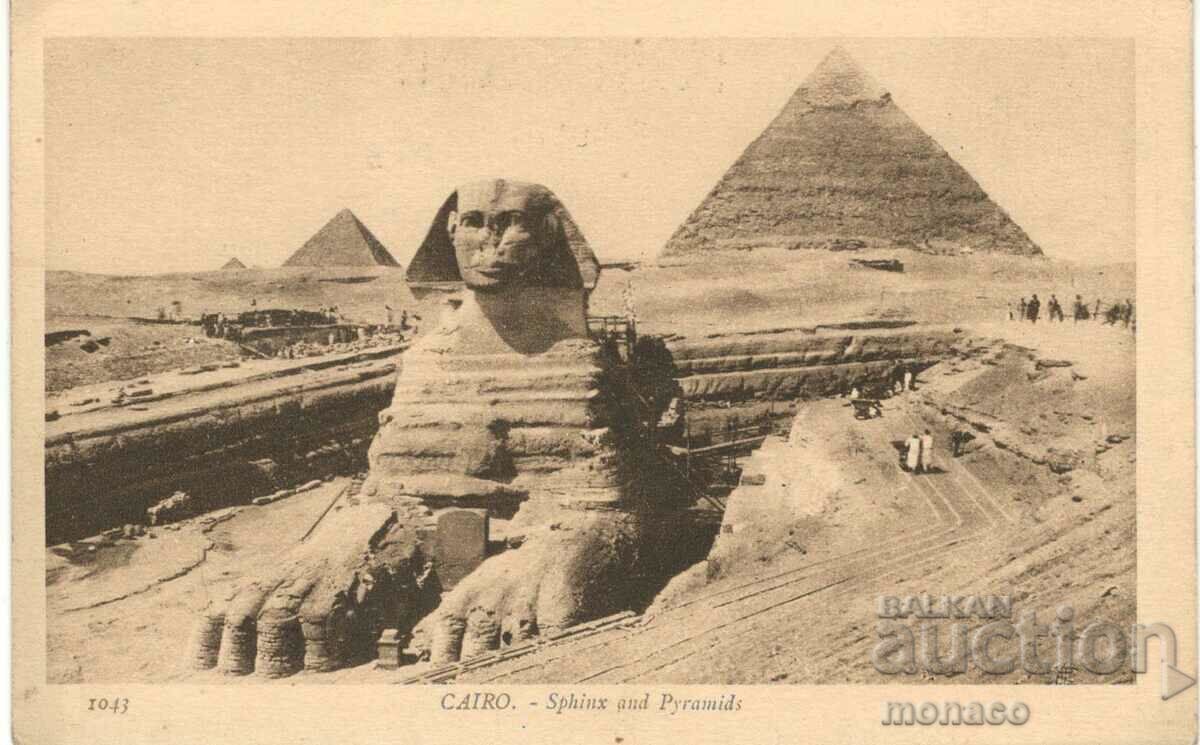 Old postcard - Cairo, the Sphinx and the pyramids