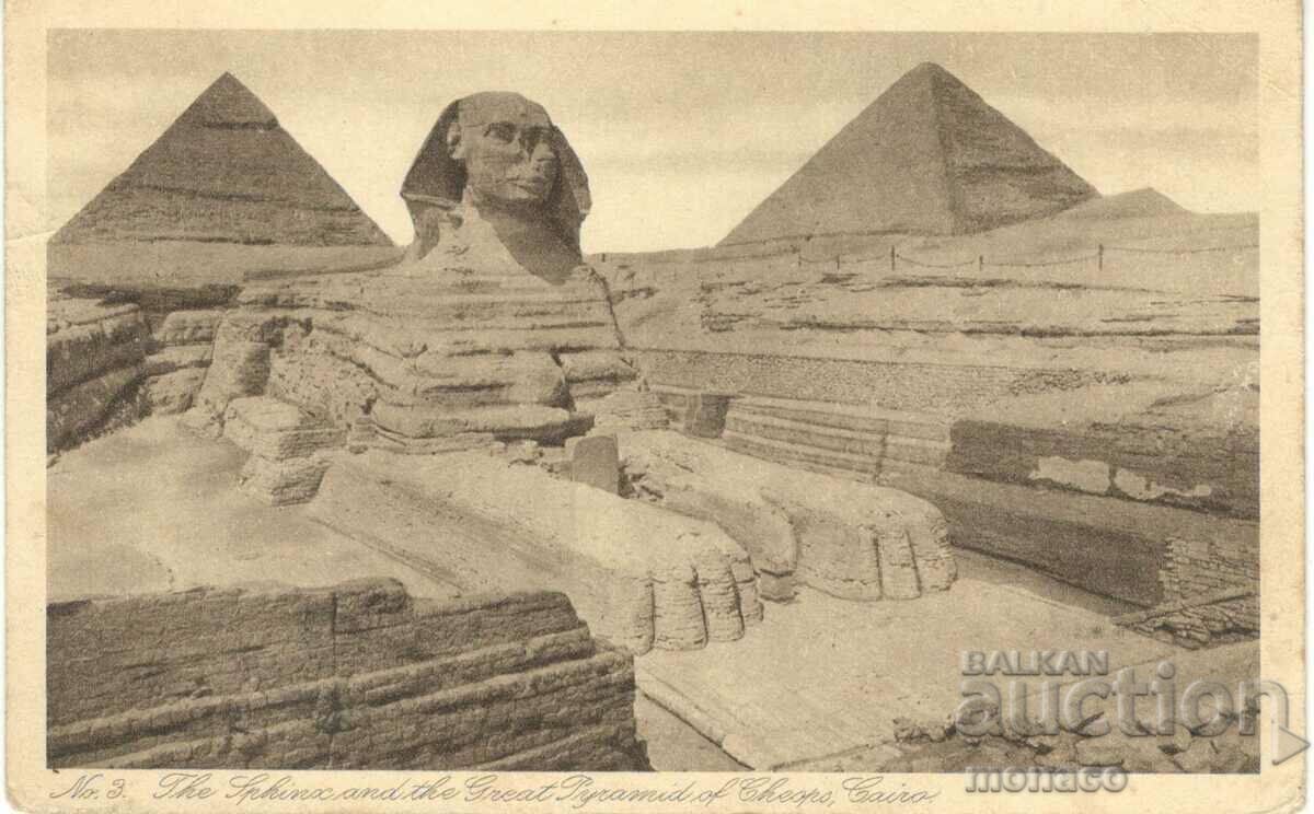 Old postcard - Cairo, the Sphinx and the pyramids