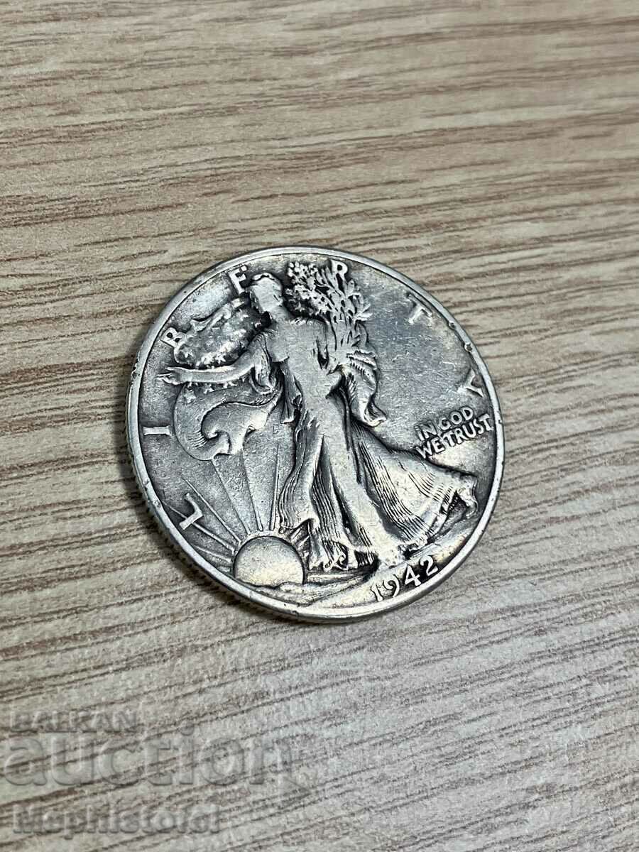 Auction 1/2 dollar (Half Dollar) 1942, USA - silver coin Auction 1/2 dollar (Half Dollar) 1942, USA - silver coin