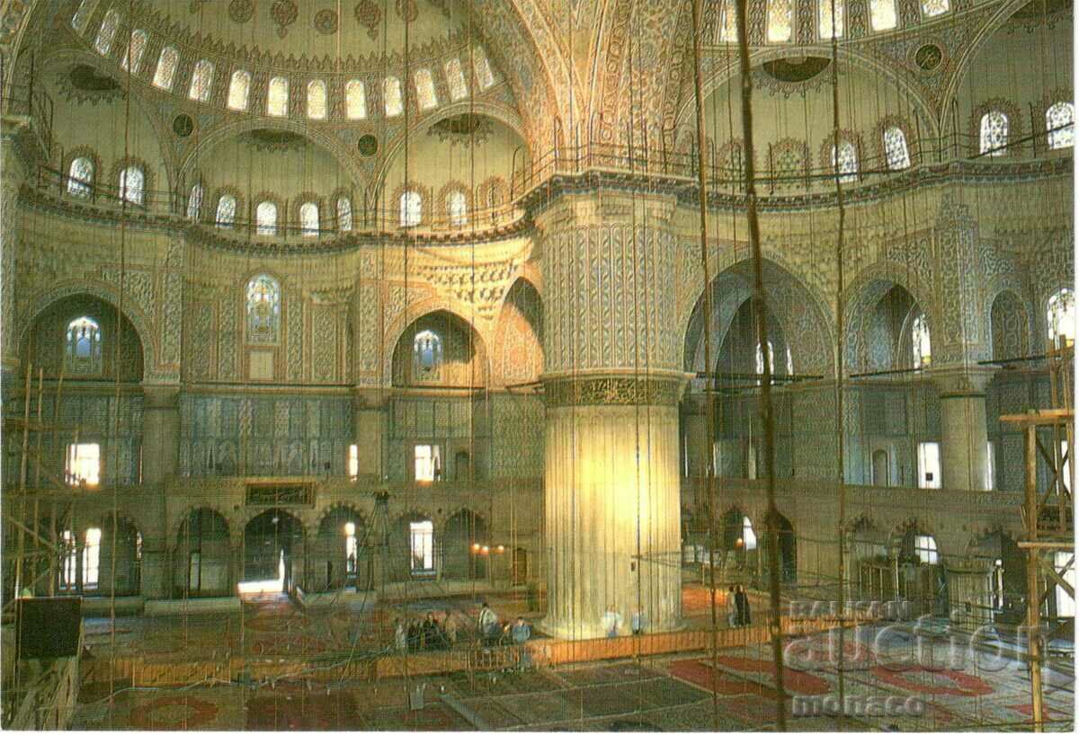 Old postcard - Istanbul, Sultan Ahmet Mosque - interior
