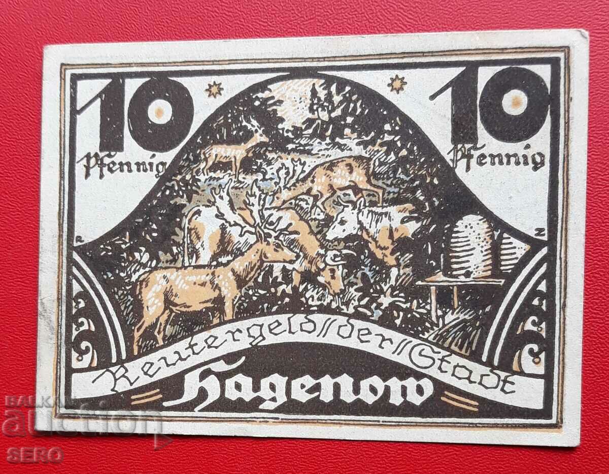 Банкнота-Германия-Мекленбург-Померания-Хагенов-10 пф 1922