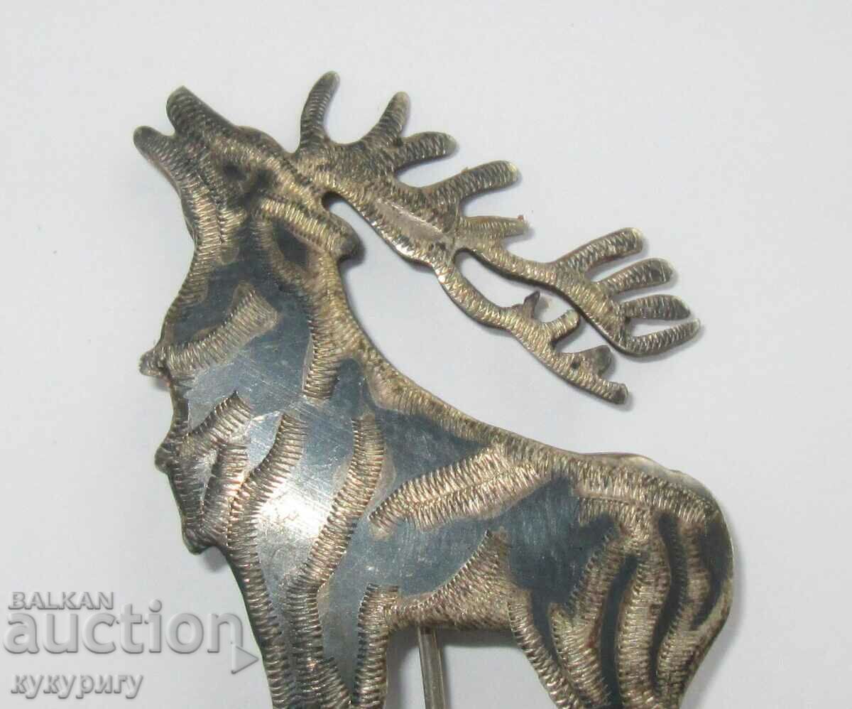 Old Royal Silver Hunting Badge Deer Brooch Niello - 5 Old Royal Silver Hunting Badge Deer Brooch Niello - 5