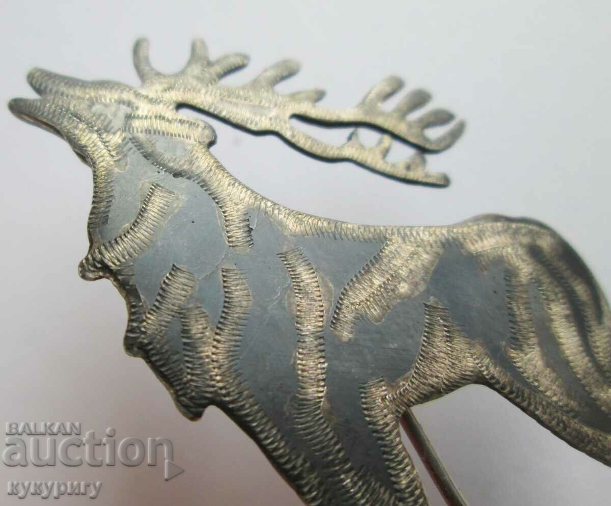 Old Royal Silver Hunting Badge Deer Brooch Niello - 6 Old Royal Silver Hunting Badge Deer Brooch Niello - 6