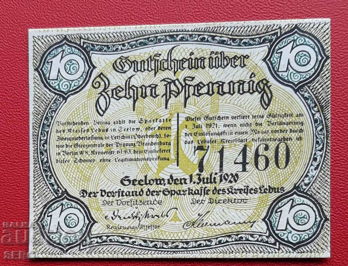 Банкнота-Германия-Бранденбург-Лебус-10 пфенига 1920