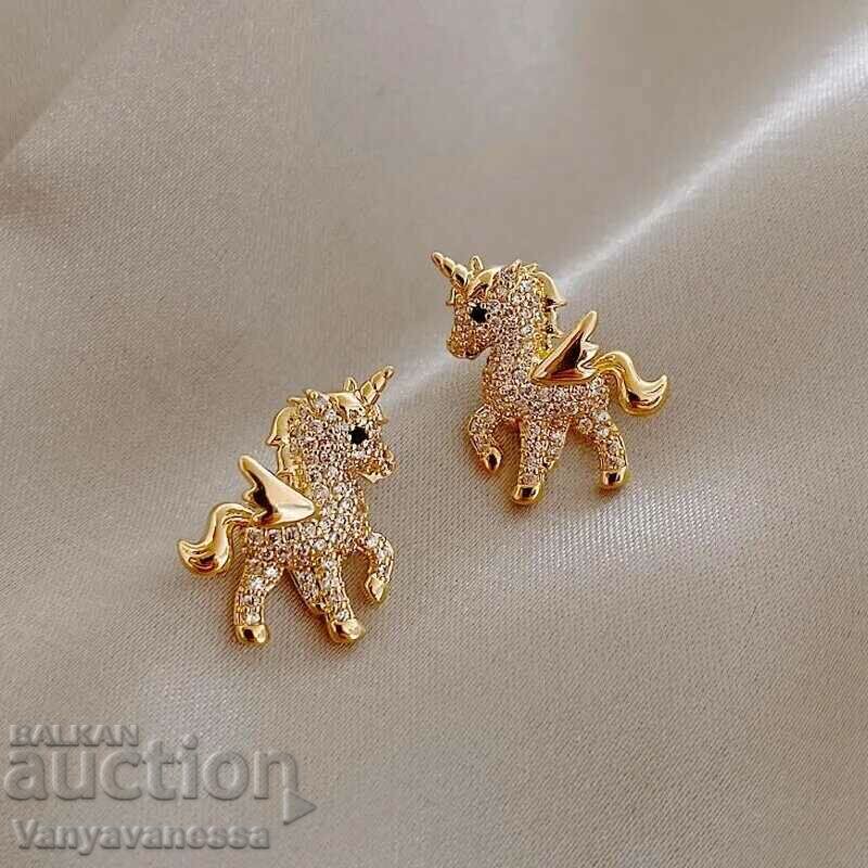 18k medical steel earrings. gold plated Unicorn