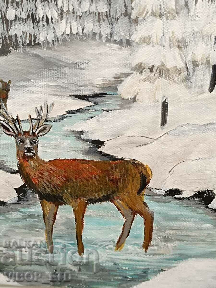 Auction painter! painting "SHEER DEER"/signature/canvas Auction painter! painting "SHEER DEER"/signature/canvas