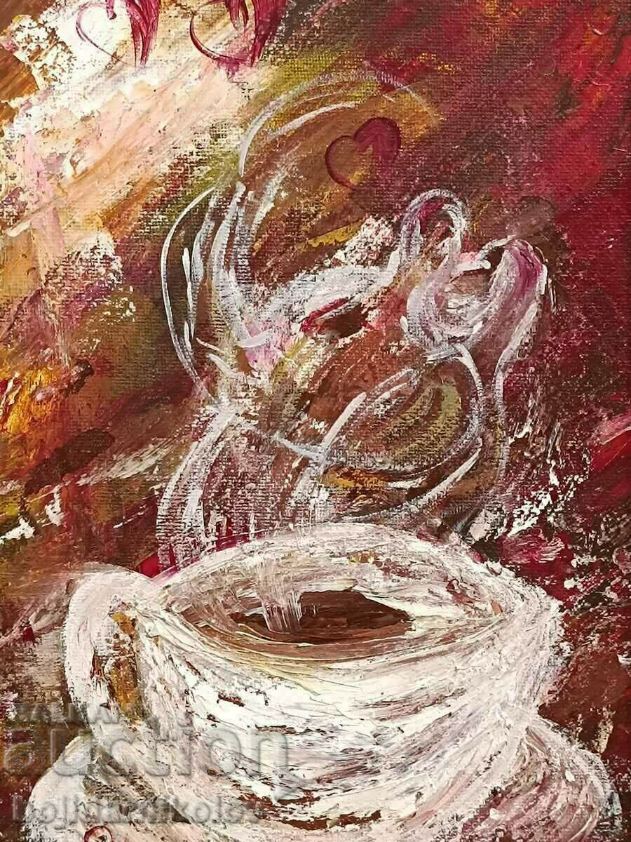 tablou „Dragoste într-o ceașcă de cafea”/vopsele în ulei/pânză