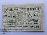 Банкнота-Австрия-Д.Австрия-Блинденмаркт-10 хелера1920-куриоз